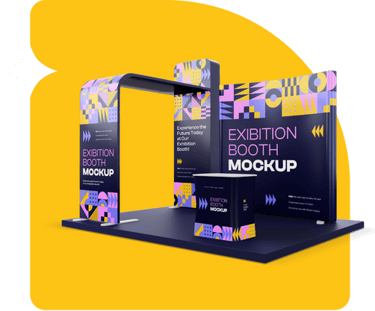 Custom tradeshow booth design with branded signage for lead generation