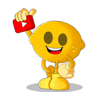 a lemon man with a Youtube play button in hand