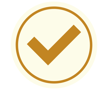 A gold check mark icon inside a white circle used for verification and success symbols.