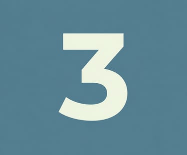 Bold white number three graphic centered on a textured teal blue background.