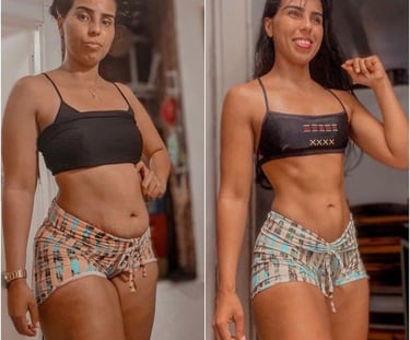 Foto destacando emagrecimento com hábitos saudáveis ​​e treino consistente.
