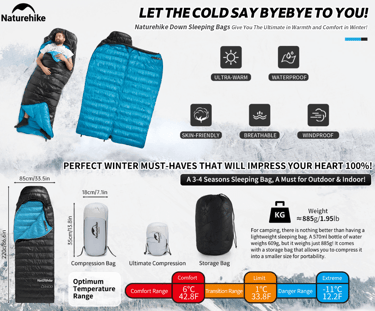 Naturehike down sleeping bag, best lightweight sleeping bag for backpacking