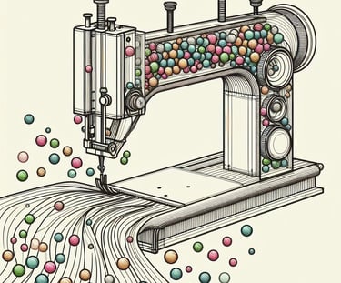 Gumballs coming out of a. sewing machine