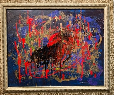 Derby Day 40.64 x 50.8 cm Acrylic poured paint & Oil on canvas