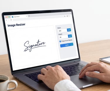 Signature image being resized to the correct dimensions for an online form without distortion