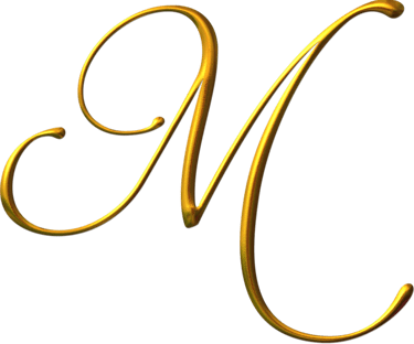 letra m maiscula cursiva dourada simbolo site marcelo magoga