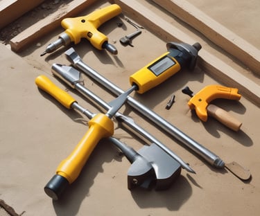 A vibrant display of colorful electronics gadgets neatly arranged on a wooden table.