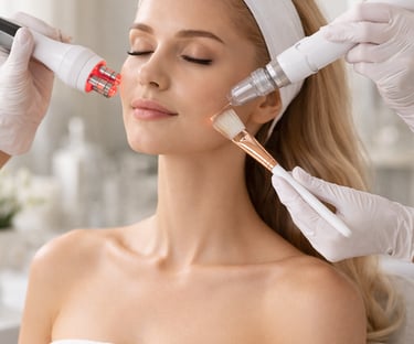 durant un soin visage, on combine plusieurs technologies et techniques sur la peau de la cliente