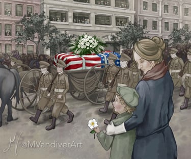 Illustrations from The Unkown Soldier's Journey Home by New Orleans artist Melissa Vandiver.