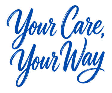 Handwritten black brush script text reading “Your Care, Your Way” in a stacked two-line layout on a clean white background.