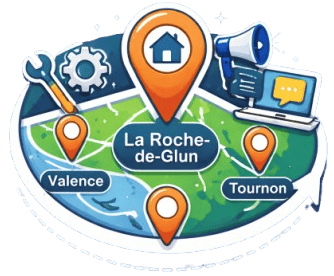 Montechinformatique les zones d'intervention autour de La Roche-de-Glun, services de maintenance, marketing digitale.