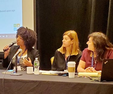From R to L: Sarah Parker, Holly Soffer, and Amy Bach. First Party Claims Conference, October 2021.