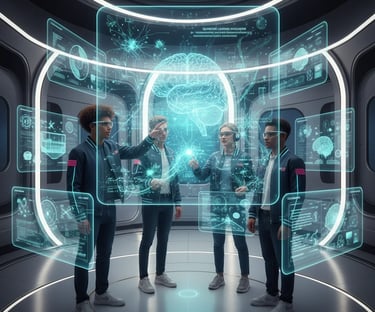 Futuristic AI lab with holographic interface for artificial intelligence course icon