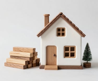 Construction tools and materials neatly stacked at a building site.