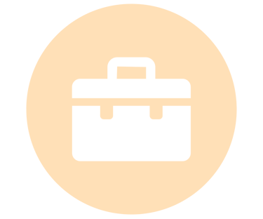 Black briefcase icon on a round beige background, symbolizing business professional career services.