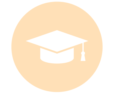 Black graduation cap icon with tassel on a beige circular background for education and academic success.