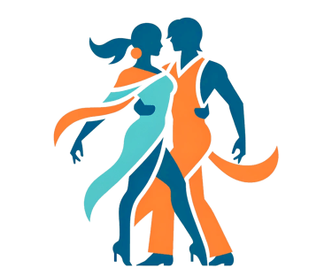 silhouette of a couple dancing in orange and turquoise colors