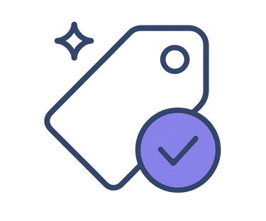 Transparent pricing (price tag with checkmark)