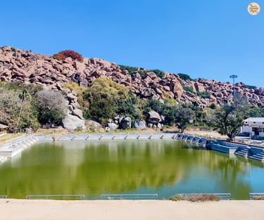 Pampa Sarovar in Kishkindha—Hampi’s sacred lake wrapped in myth and peace.