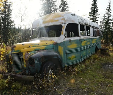 Fairbanks, AK - Fairbanks Bus 142's tragic story, now a museum piece in Healy