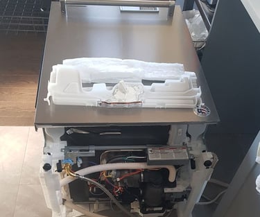 New dishwasher is unpacked for installation