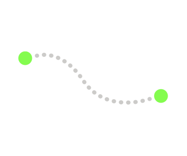 Suite de petits points qui relie deux points vert