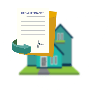 blurred house in the back. Hecm refinance signed document symbolizing the importance of documents