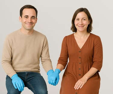 Los participantes con guantes de látex se dieron la mano.