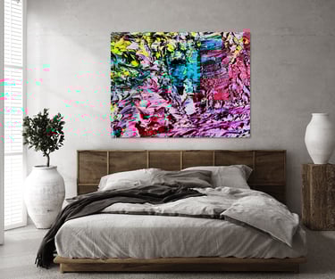 Hand painted acrylic on a canvas print on a Master Bedroom wall