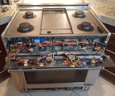 Gas stove burner control panel is open for the diagnostic