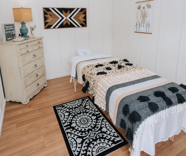 Interior of massage therapy studio with massage therapy tablee