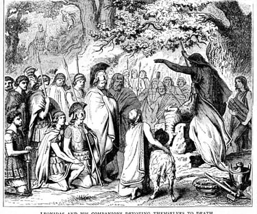 Leonidas and his companions devoting themselves to death. Βattle of Thermopylae