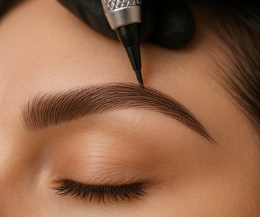 Resultado de micropigmentación de cejas con diseño natural y simétrico, ideal para realzar la expresión facial 