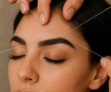 Depilación de cejas con hilo para un diseño preciso y natural.