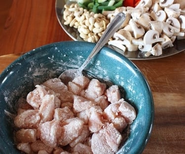 raw chicken tossed in corn starch