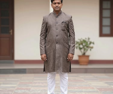 Smiling client shaking hands with a Samrajya Reality agent near a plot in Uran.