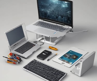 Technician installing antivirus software on a laptop at a customer's home.