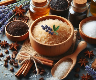 a variety of spices in a wooden bowl