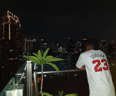 a person looking out to the city