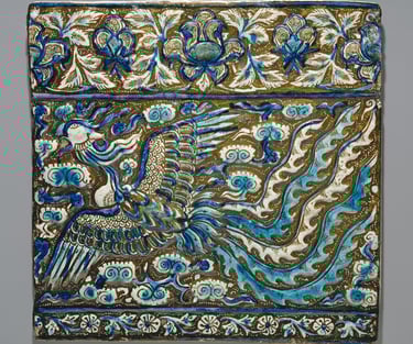 image of phoenix, late 13th century. Excevated at Takht-i Sulaiman, Iran.