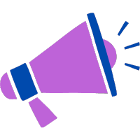 a purple megaphone with a blue and purple megaphone
