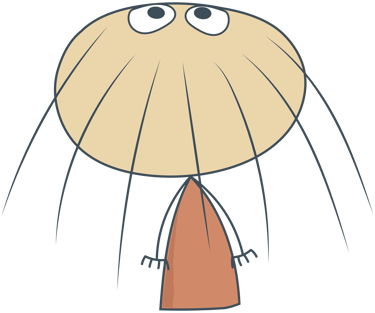 Cartoon illustration of Uncle Deadbeat with a large round head and long hair strands.