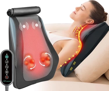 Snailax Masajeador Cervical y Espalda con Calor, Cojín de Masaje Shiatsu
