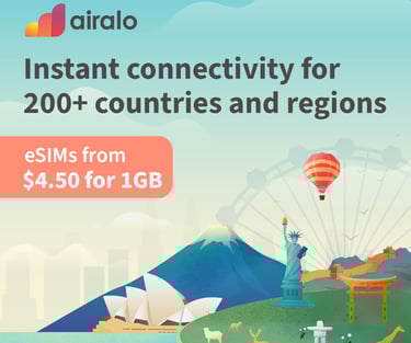 Grafica illustrata di Airalo: mostra la connessione mobile internaz. in diversi paesi del mondo