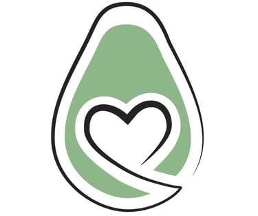white company logo an avocado with a heart shaped pit