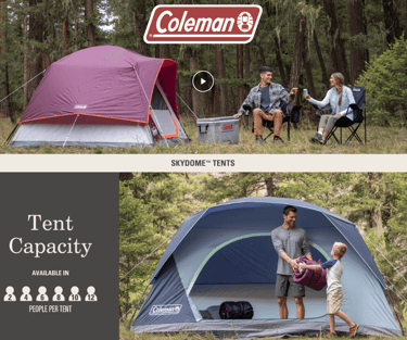 Coleman Skydome 6-person camping tent with Dark Room technology, showing interior space suitable 