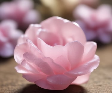 La imagen es una piedra de cuarzo rosa en forma de flor
