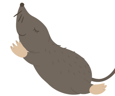 A little brown cartoon mole with it's eyes shut and back curved up