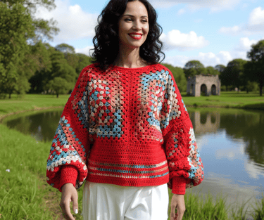 Pull Rosso au crochet style bohème et manches bouffantes T 38/42