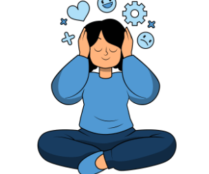a woman sitting on a chair with her hands on her head